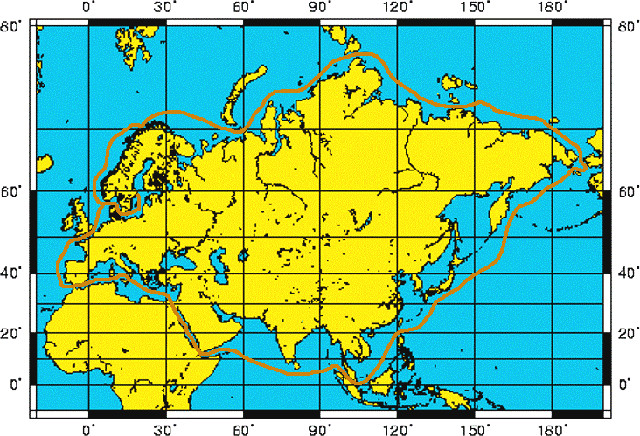 Vegas rute. Trykk for å se en forstørret rute over nordkysten fra Norge til Beringstredet.