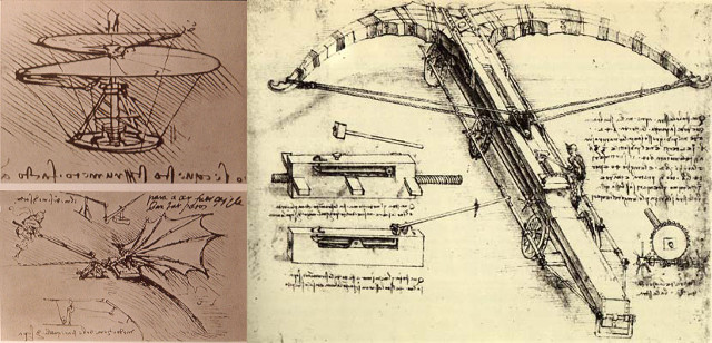 Skisser av Leonardos oppfinnelser.