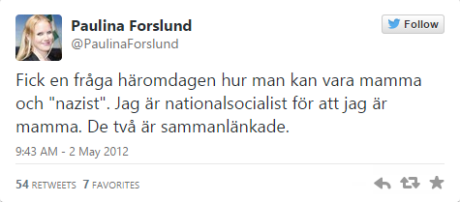 Paulina Forslunds Twitter-melding fra 2012.