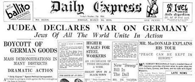 The Daily Express, 24. mars 1933: «Judea Declares War on Germany – Jews of All the World Unite in action»