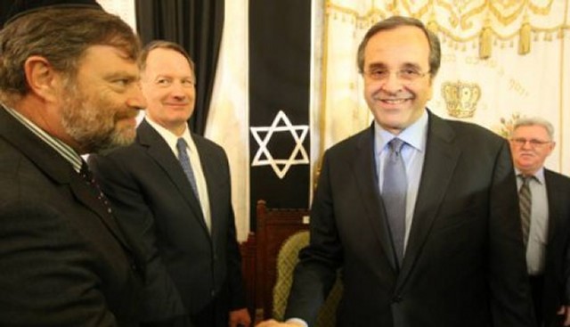 Hellas’ statsminister, Antonis Samaras, ved et besøk hos Den amerikanske jødiske komité i New York.