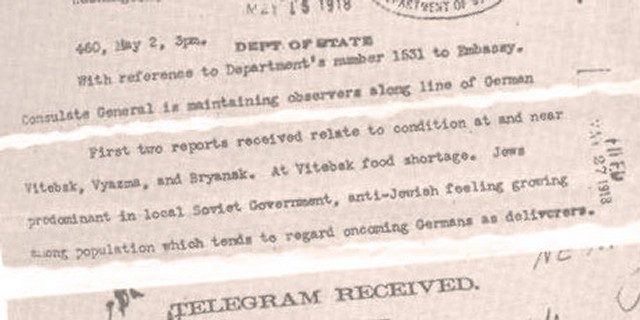 Telegram fra den amerikanske generalkonsulen i Moskva, Maddin Summers, til den amerikanske utenriksdepartementet.