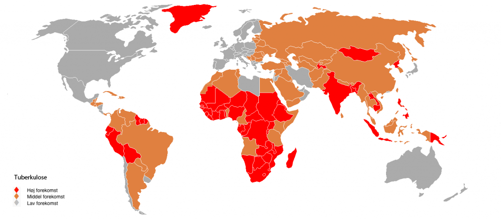 Hvor forekommer tuberkulose? Klikk for å forstørre.
