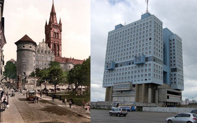 Königsberg slott og stedet som det ser ut i dag.