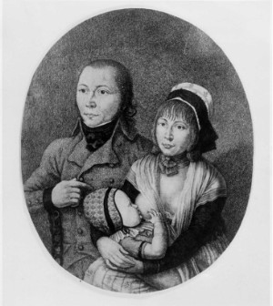 Johannes Bückler med sin kone Juliana Bläsius og deres sønn Franz Wilhelm.