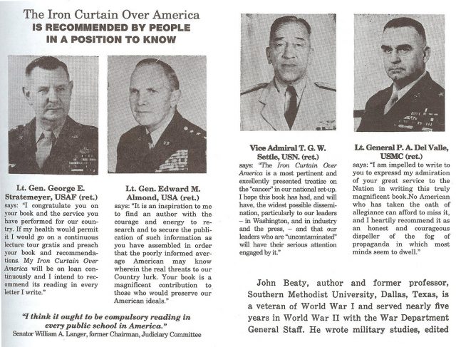 John Beatys «The Iron Curtain over America» ble anbefalt av andre høyere offiserer som innså at USA var infiltrert.