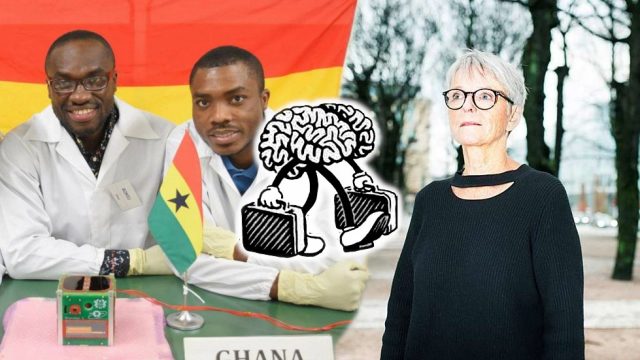 «Brain drain»: Rakettforskere fra Ghana til venstre. Anne Enger (tidligere Lahnstein) til høyre.