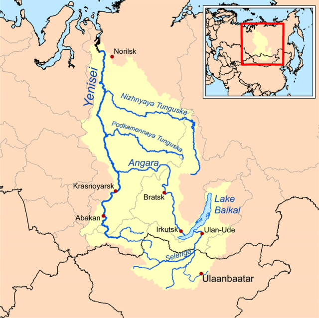 Jenisej-elven i Sibir. Arierne tok hesten og vognen til denne delen av verden.