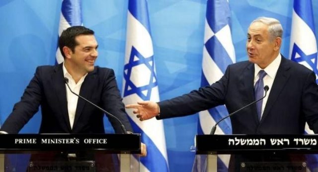 Hellas’ statsminister Alexis Tsipras (til venstre) og Israels statsminister Benjamin Netanyahu (til høyre).