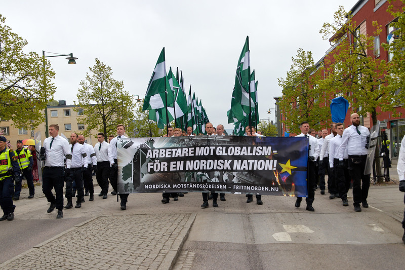 Den nordiske motstandsbevegelsen demonstrerer i Kungälv 1. mai 2019.